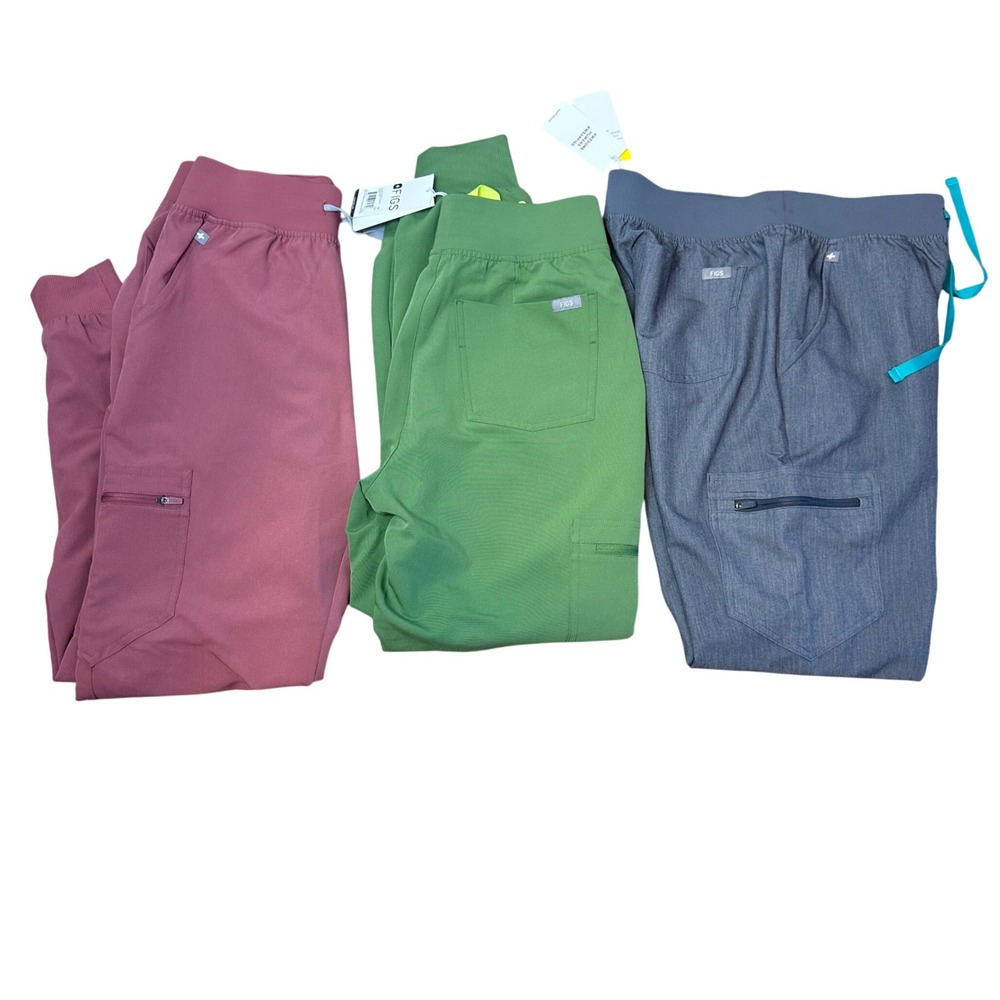 Figs Zamora Jogger Scrub Pants Womens Small Green Gray Pink NWT Bundle 3PK